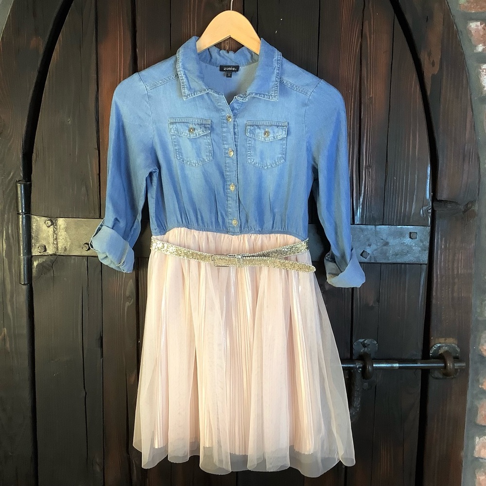 Zunie girls denim tulle dress 12